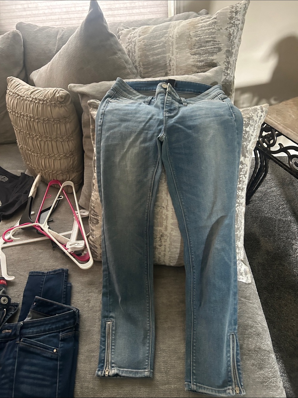 White House Black Market Light Blue Skinny Jeans with Ankle Zippers
